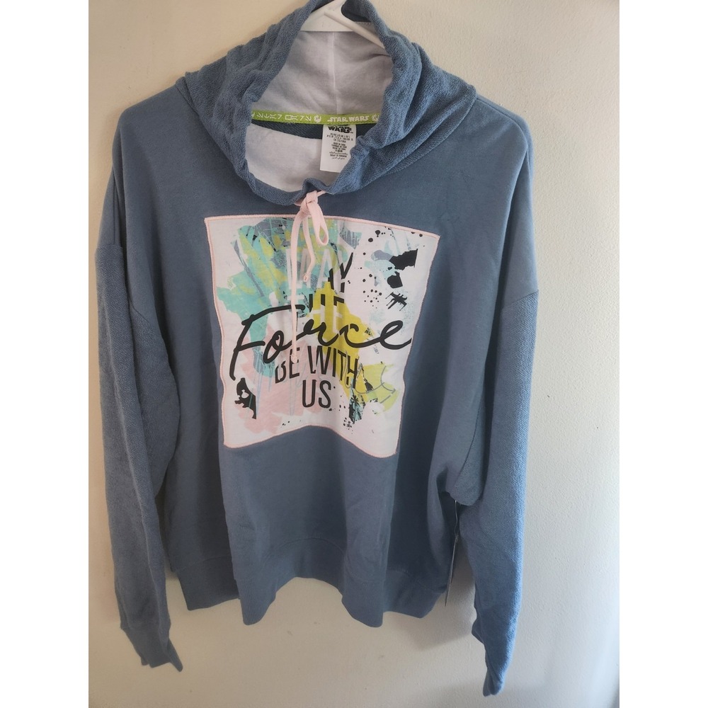 Disney Parks Star Wars May The Force Be With Us Womens Hoodie Large NWT Blue